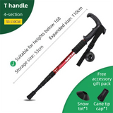 53-110 CM Red Ultralight Telescopic Aluminum Trekking Pole (4-Section T-Handle) - Professional & Compact Shock-Absorbing Trail Support