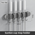 Grey Vacuum Suction Cup Mop & Broom Holder with 4 Roller Clips + 5 Hooks - Heavy Duty Waterproof Rack for Bathroom & Kitchen