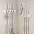 White Vacuum Suction Cup Mop & Broom Storage Rack Combination(3-Size: 2 Clips + 3 Clips + 4 Clips) - Heavy Duty Waterproof Rack for Bathroom & Kitchen