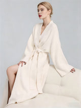 Beige Women's Ultra-Soft Plush V-Neck Cardigan Robe - Extra Thick Half-Velvet Warm Housecoat & Outdoor Wearable Sleepwear