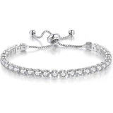 Silver High-Sparkle Cubic Zirconia Single Row Iced-Out Tennis Bracelet (5.7" to 11.3") - Minimalist Geometric Dainty Jewelry