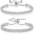 Silver High-Sparkle Cubic Zirconia Iced-Out Tennis Bracelet of Single Row & Double Row (5.7" to 11.3") - Minimalist Geometric Dainty Jewelry