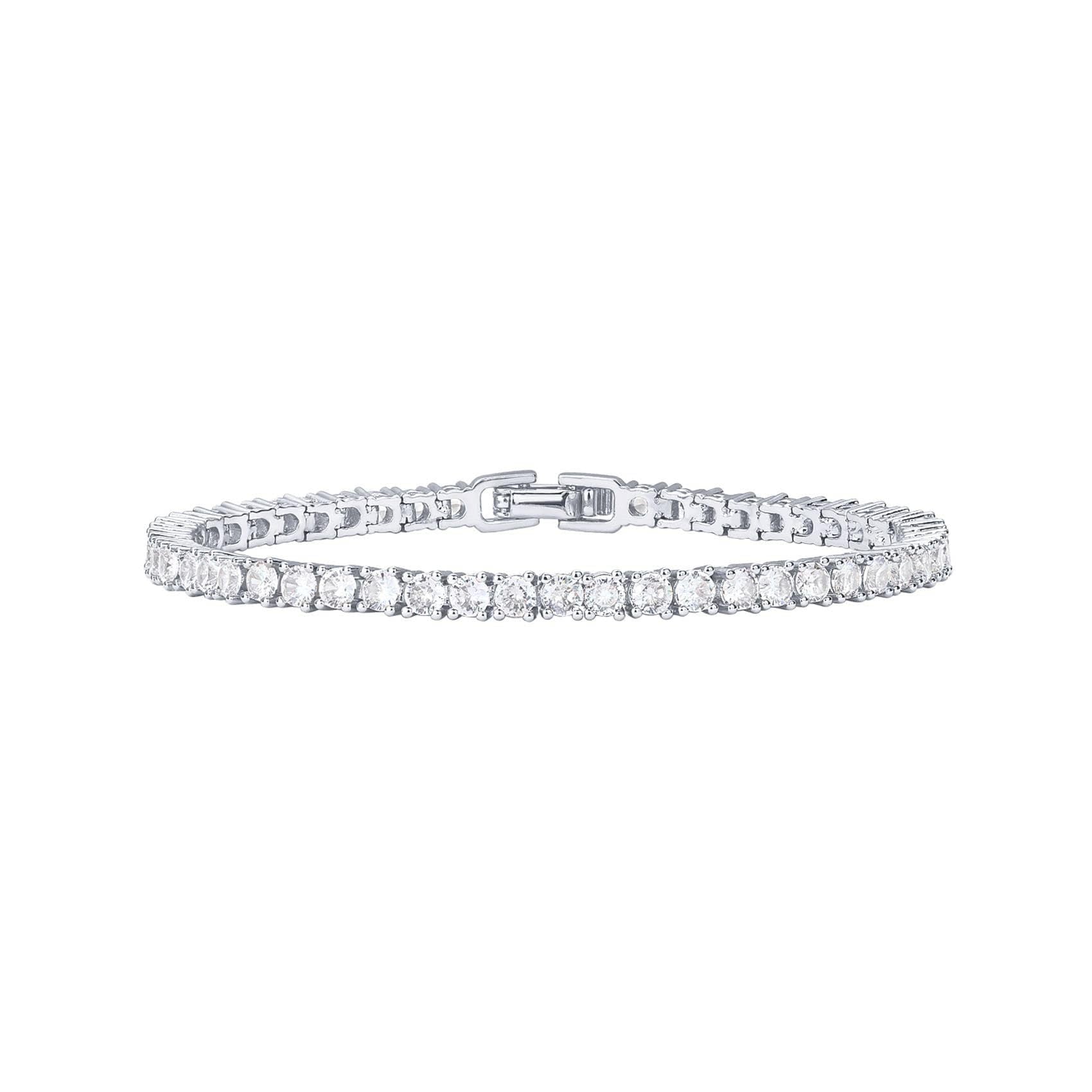 Silver 4.0mm Iced-Out Zirconia Tennis Bracelet with Secure Clasp - Classic Luxury Rhinestone Tennis Chain for Men & Women (8 Inches)
