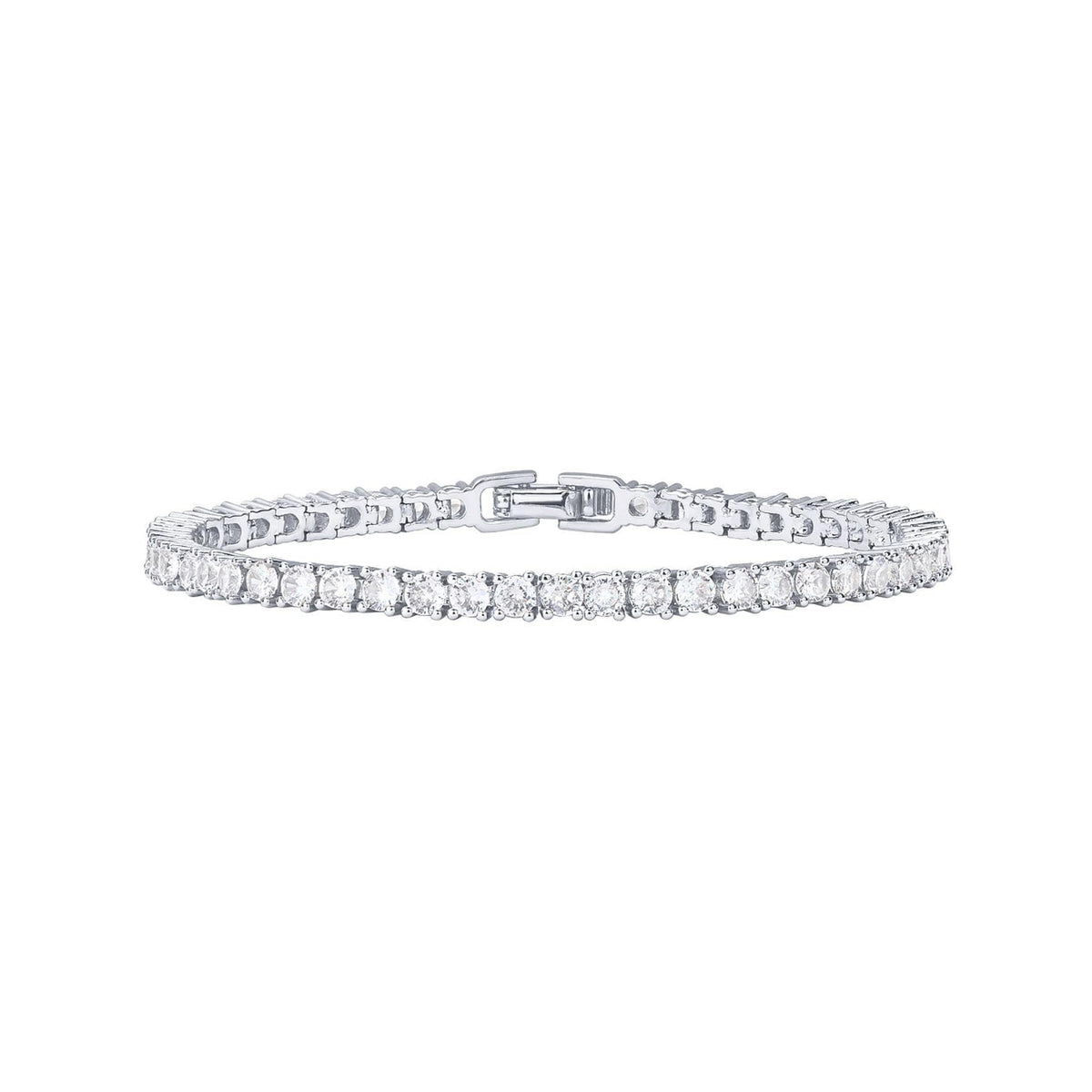 Silver 4.0mm Iced-Out Zirconia Tennis Bracelet with Secure Clasp - Classic Luxury Rhinestone Tennis Chain for Men & Women (8 Inches)