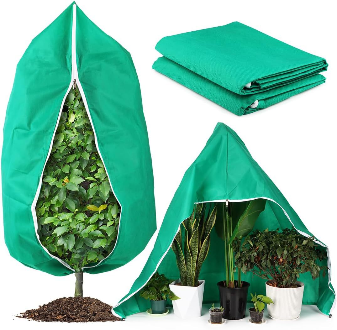 Winter Plant Cold Protection Covers with Zipper & Drawstring（2PCS 80x120 CM + 2PCS 120x180 CM） - Thickened Frost Thermal Blankets and UV Resistant Shrub Jackets