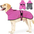 3XL Size Rose Red Winter Waterproof Dog Puffer Vest with Adjustable Neckline / Belt and Leash Access - Reflective Long-Pile Fleece Lined Warm Cloak
