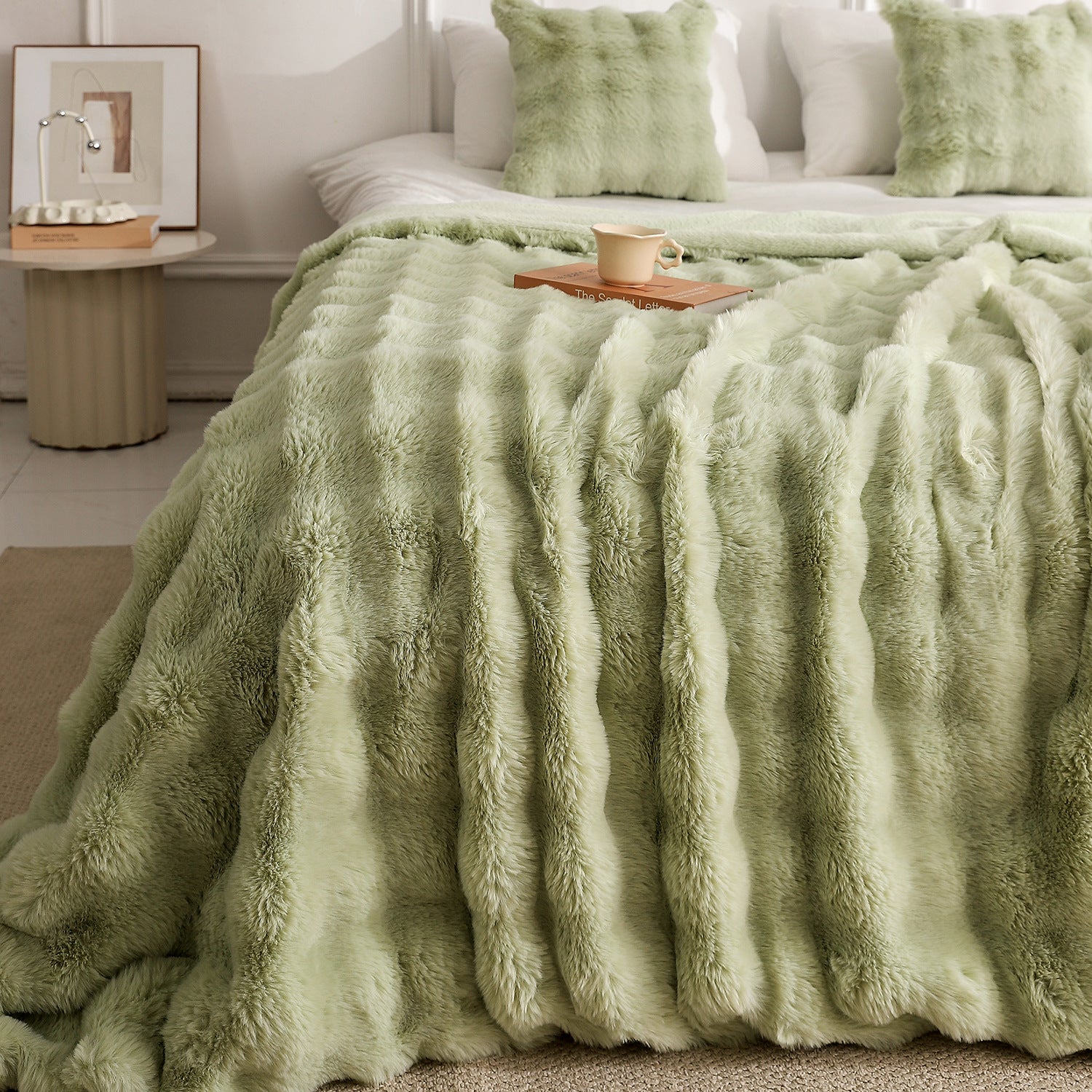 Green Luxury Tuscany Fleece Rabbit Fur Bubble Blanket (140 x 200 CM) - Double-Sided Thickened Soft Plush Bedding & Sofa Throw