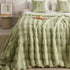 Green Luxury Tuscany Fleece Rabbit Fur Bubble Blanket - Double-Sided Thickened Soft Plush Large Bedding Set(180x200 CM Large Blanket + 2 Pack 45x45 CM Cushion Cover)