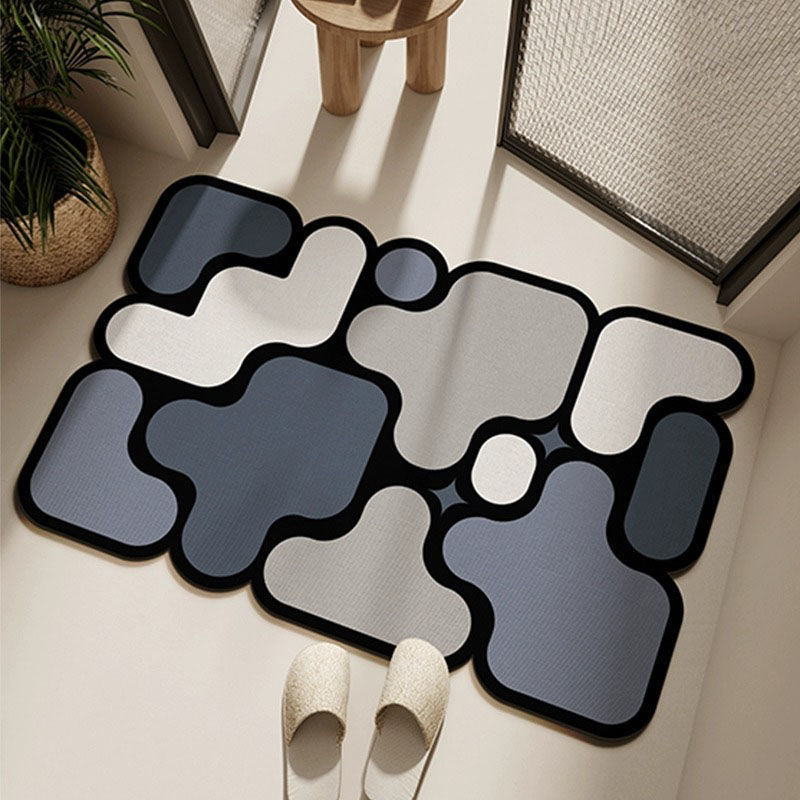 Ultra-Absorbent Instant Dry Diatom Mud Bathroom Mat (50 x 80 CM) - Puzzle Decor Anti-Slip Rubber Rug for Kitchen, Entryway & Shower(Grey and Purple)