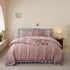 Pink Elegant Ruffle Seersucker Duvet Cover with 2PCS Pillow Shams - 3-Piece Vertical Stripe Clipped Floral Textured Bedding (Twin Size 168 x 229 CM)