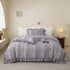 Grey Elegant Ruffle Seersucker Duvet Cover with 2PCS Pillow Shams - 3-Piece Vertical Stripe Clipped Floral Textured Bedding (Twin Size 168 x 229 CM)