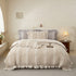 Beige Elegant Ruffle Seersucker Duvet Cover with 2PCS Pillow Shams - 3-Piece Vertical Stripe Clipped Floral Textured Bedding (Twin Size 168 x 229 CM)