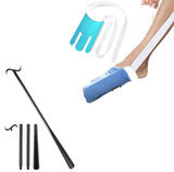 Portable Complete Independent Living Mobility Kit - No-Bend Three Finger Sock Aid & Black Extendable 3-in-1 Dressing Hook with Shoe Horn