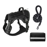 3-Piece Black Tactical Dog Harness Set (M Size) - Heavy Duty No-Pull Vest with Detachable Tactical Pouch & Climbing Rope Leash