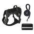 3-Piece Black Tactical Dog Harness Set (L Size) - Heavy Duty No-Pull Vest with Detachable Tactical Pouch & Climbing Rope Leash