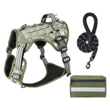 3-Piece Camouflage Tactical Dog Harness Set (L Size) - Heavy Duty No-Pull Vest with Detachable Tactical Pouch & Climbing Rope Leash