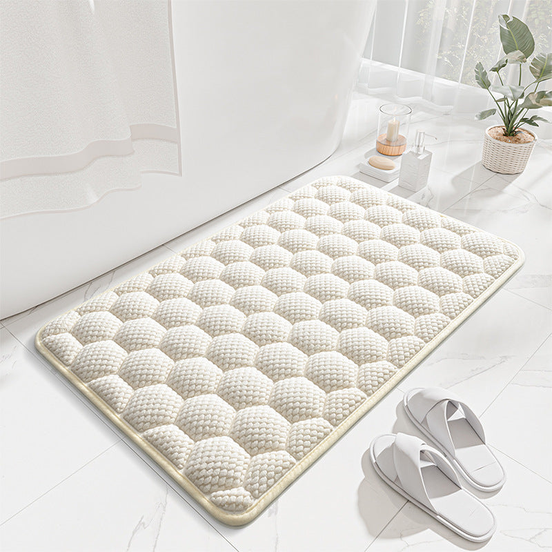 White 3D Honeycomb Textured High-Elastic Memory Foam Bathroom Mat (40 x 60 CM) - Ultra Absorbent Quick-Dry Thickened Door Mat