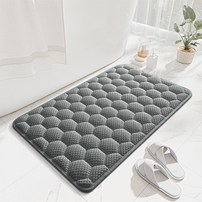 Light Grey 3D Honeycomb Textured High-Elastic Memory Foam Bathroom Mat (40 x 60 CM) - Ultra Absorbent Quick-Dry Thickened Door Mat
