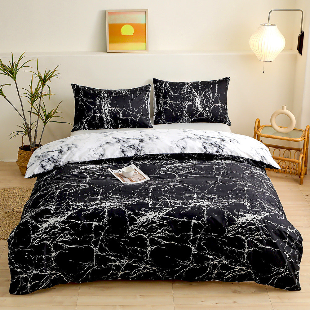 4-Piece Black Silhouette Printed Soft-Touch Brushed Bedding Set for 1.5M Bed: 175 x 220 CM Duvet Cover, 150 x 200 (+25) CM Deep Pocket Fitted Sheet & 2PC 50 x 75 CM Pillowcases