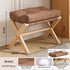 Brown Foldable Ottoman & Padded Footstool with Velcro Stability & Spare Cusion - Cotton Linen Portable Office Leg Rest & Entryway Shoe Stool