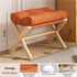 Orange Foldable Ottoman & Padded Footstool with Velcro Stability - Cotton Linen Portable Office Leg Rest & Entryway Shoe Stool