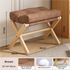 Brown Foldable Ottoman & Padded Footstool with Velcro Stability - Cotton Linen Portable Office Leg Rest & Entryway Shoe Stool