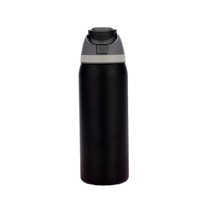 Black 32oz 316 Stainless Steel Insulated Water Bottle - Pop Up Dual-Drink Lid, One-Click Flip Top & Integrated Carry Handle