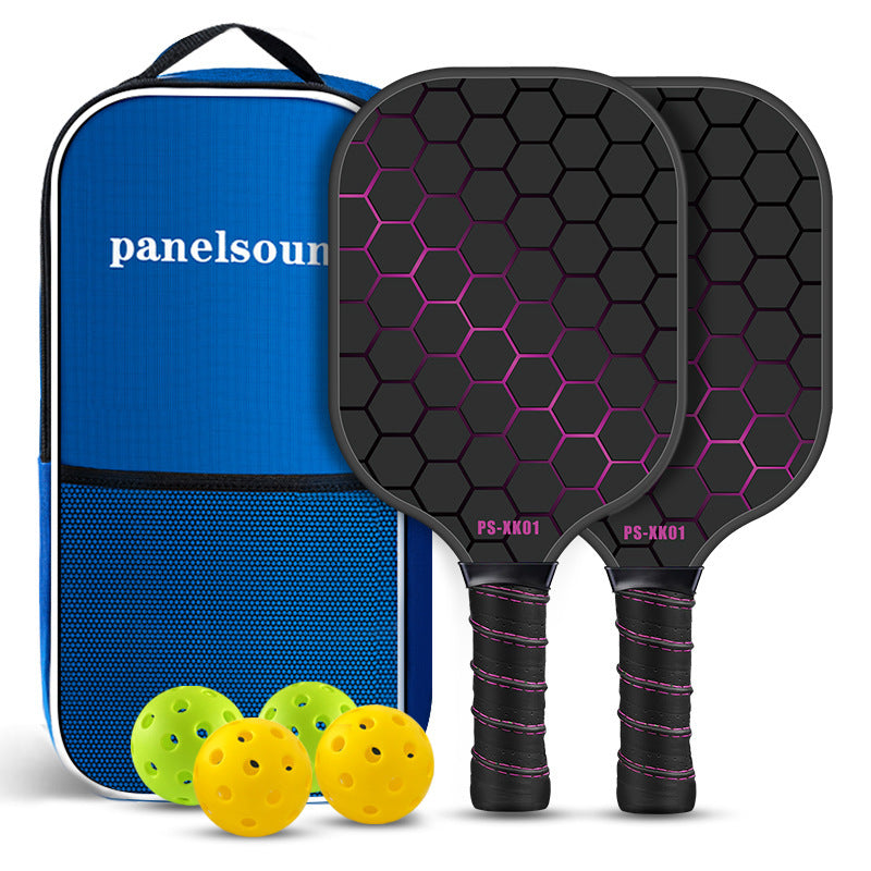 Black and pink pickleball paddle with a perforated grip.