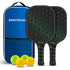Black and Green Lightweight Fiberglass Pickleball Paddle Set - 2 High-Rebound Rackets with PU Comfort Grip, 4 Balls and Carry Bag for Outdoor Play