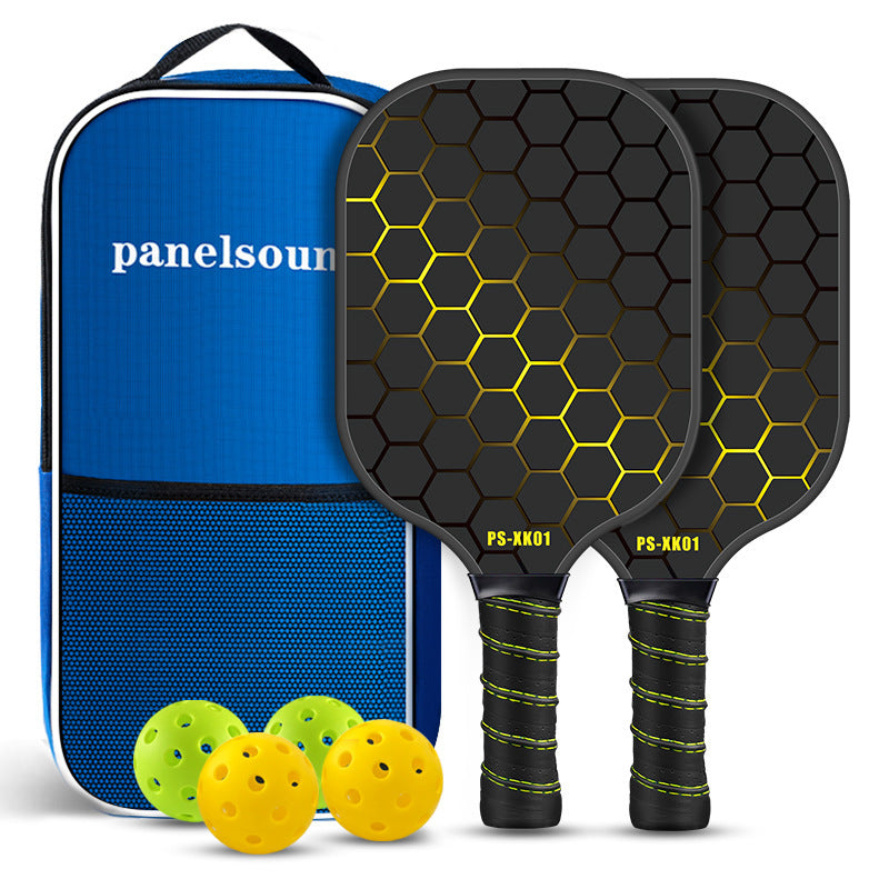Black and yellow pickleball paddle with PU grip and edge guard.
