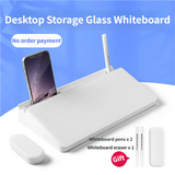 White Slanted Glass Memo Board & Desktop Organizer with 2 Markers & Residue-Free Eraser - Computer Keyboard Stand Dry Erase Notepad