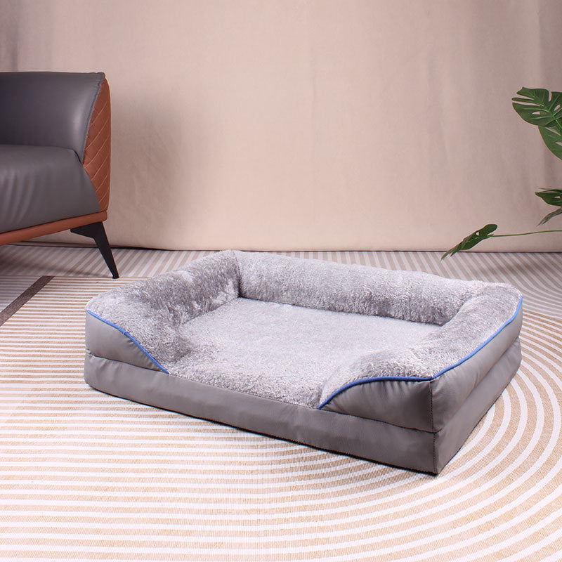 Grey Waterproof Egg-Crate Foam Therapeutic Pet Sofa Bed and Fleece Lounge (L Size 91 x 69 x 17 CM) - Low Entry, High Bolster Support & Zipper Removable Cover