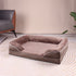 Brown Waterproof Egg-Crate Foam Therapeutic Pet Sofa Bed and Fleece Lounge (M Size 74 x 53 x 17 CM) - Low Entry, High Bolster Support & Zipper Removable Cover