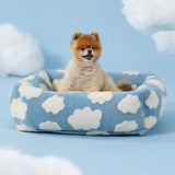 91x68x20 CM Cute Square Plush Pet Bed with Removable Cover & 5 Bolsters Support - Blue Sky and White Clouds Machine Washable Calming Dog & Cat Sofa