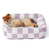 76x60x20 CM Cute Square Plush Pet Bed with Removable Cover & 5 Bolsters Support - Purple Plaid Machine Washable Calming Dog & Cat Sofa