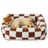 91x68x20 CM Cute Square Plush Pet Bed with Removable Cover & 5 Bolsters Support - Brown Plaid Machine Washable Calming Dog & Cat Sofa