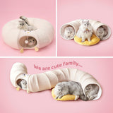 White Cute Foldable Cat Tunnel Bed with Dual-Zipper Detachable & Connectable Design - 2-in-1 Versatile Circular Doughnut Nest & S-Curve Play Center, Easy Fold-Away Storage (85x85x26CM)