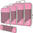 Pink Waterproof Travel Compression Packing Cube Set of 5 Sizes with Carry Handles - 50% Space Saving Breathable Nylon Luggage Organizer