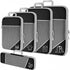 Black Waterproof Travel Compression Packing Cube Set of 5 Sizes with Carry Handles - 50% Space Saving Breathable Nylon Luggage Organizer