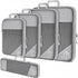 Grey Waterproof Travel Compression Packing Cube Set of 5 Sizes with Carry Handles - 50% Space Saving Breathable Nylon Luggage Organizer