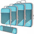 Blue Waterproof Travel Compression Packing Cube Set of 5 Sizes with Carry Handles - 50% Space Saving Breathable Nylon Luggage Organizer