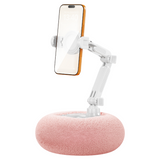 2-in-1 Pink Soft Plush Pillow Base & Phone Holder - 3-Axis 180° Rotation, Height Adjustable and Telescopic Clamp Stand, Relieve Arm Fatigue and Neck Strain