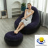 Dark Blue Inflatable Flocked Lounge Chair & Ottoman Set with Foot Pump - Portable Ergonomic S-shaped Air Lounger for Indoor & Outdoor