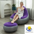 Purple Inflatable Flocked Lounge Chair & Ottoman Set with Foot Pump - Portable Ergonomic S-shaped Air Lounger for Indoor & Outdoor