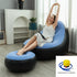 Blue Inflatable Flocked Lounge Chair & Ottoman Set with Foot Pump - Portable Ergonomic S-shaped Air Lounger for Indoor & Outdoor