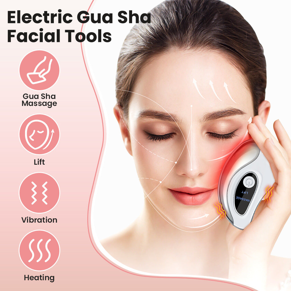 Portable Smart LCD Electric Gua Sha Face Massager - 45°C Constant Hot Compresss & Dual Mode Vibration Facial Lifting Beauty Device