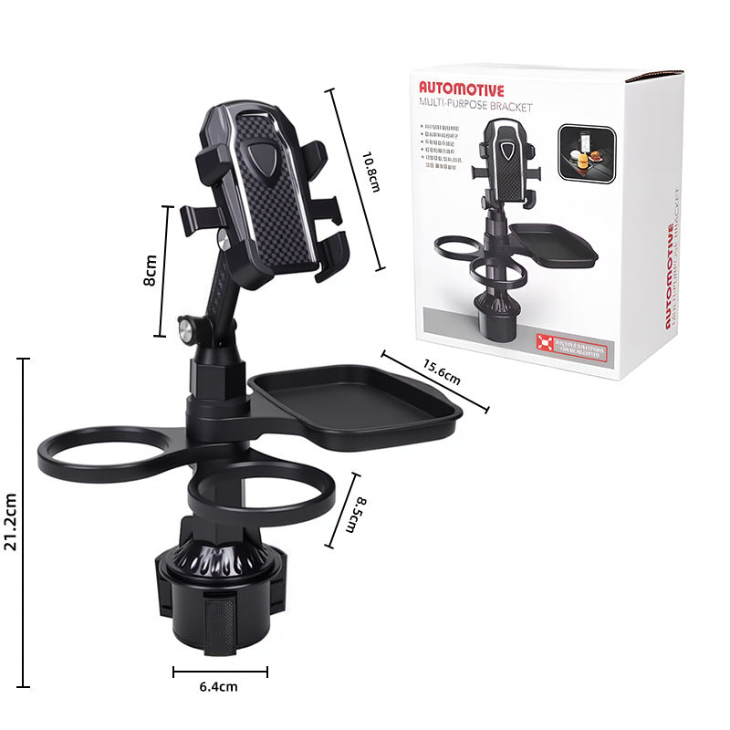 3-in-1 Car Rotating Dinner Tray & Double Cup Holder with Secure Phone Mount - Car Cup Slot Swivel Expander and Snacks & Drinks Organizer