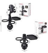 2-Pack (2-in-1 Standard Version & 3-in-1 Pro Phone Mount Version) Car Rotating Dinner Tray & Double Cup Holder with Secure Phone Mount - Car Cup Slot Swivel Expander and Snacks & Drinks Organizer