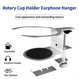 2-in-1 Under-Desk Metal Headphone Hanger &  Anti-Spill Cup Holder - No-Drill Heavy-Duty Desk Adjustable Clamp and 360° Swivel Hook