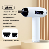 White Cordless Ionic Constant Heated Hair Dryer with LCD Display & 9 Wind Speeds - USB Rechargeable Hair Care Blow Dryer, Concentrator & Diffuser Included